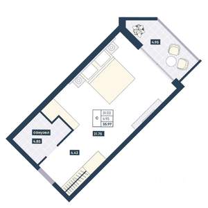 Студия квартира, вторичка, 36м2, 5/9 этаж