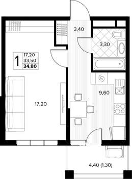 1-к квартира, вторичка, 35м2, 5/8 этаж