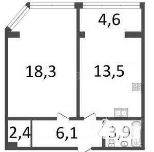 1-к квартира, вторичка, 48м2, 4/9 этаж