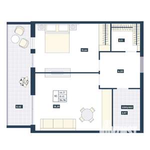 1-к квартира, вторичка, 55м2, 4/9 этаж