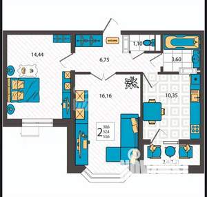 2-к квартира, вторичка, 54м2, 1/9 этаж