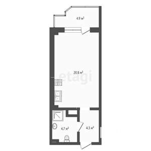 1-к квартира, сданный дом, 35м2, 4/7 этаж