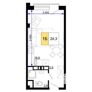 1-к квартира, вторичка, 24м2, 2/9 этаж