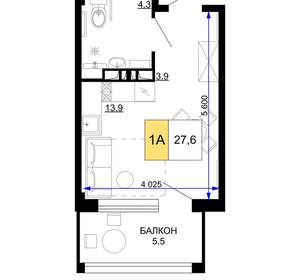 1-к квартира, вторичка, 28м2, 8/9 этаж