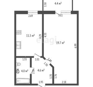 1-к квартира, вторичка, 44м2, 2/5 этаж
