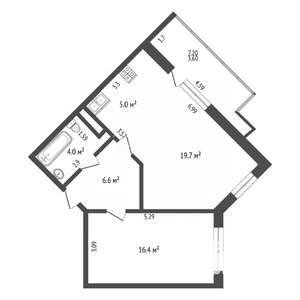 1-к квартира, вторичка, 59м2, 9/16 этаж