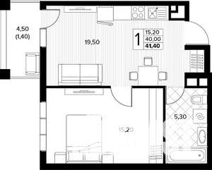 1-к квартира, вторичка, 41м2, 7/8 этаж