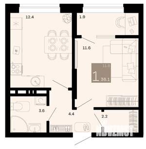 1-к квартира, вторичка, 36м2, 7/8 этаж
