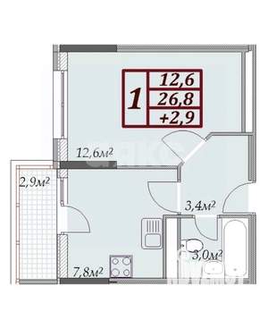 1-к квартира, вторичка, 30м2, 12/13 этаж