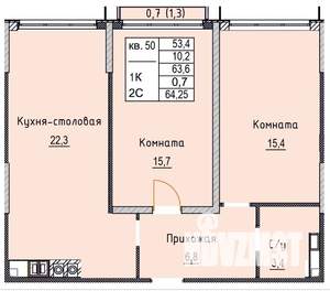 2-к квартира, строящийся дом, 64м2, 2/4 этаж