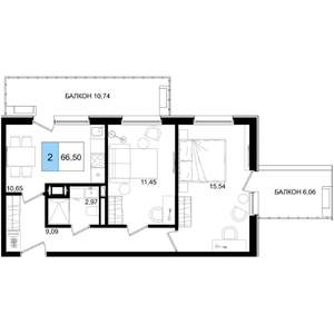 2-к квартира, вторичка, 67м2, 4/9 этаж