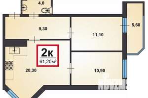 2-к квартира, вторичка, 61м2, 11/16 этаж