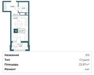 Студия квартира, вторичка, 23м2, 20/22 этаж