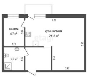 1-к квартира, вторичка, 53м2, 1/7 этаж