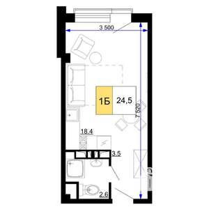 1-к квартира, вторичка, 25м2, 2/9 этаж