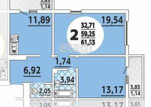 2-к квартира, вторичка, 59м2, 7/16 этаж