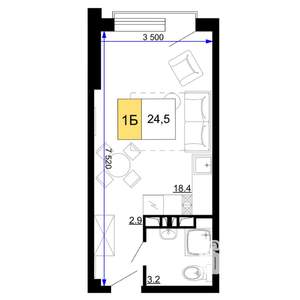 1-к квартира, вторичка, 25м2, 5/9 этаж