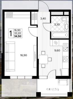 1-к квартира, вторичка, 35м2, 3/8 этаж