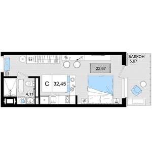 1-к квартира, строящийся дом, 31м2, 6/8 этаж