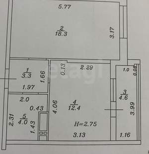 1-к квартира, вторичка, 43м2, 7/15 этаж