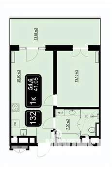 1-к квартира, вторичка, 55м2, 9/9 этаж