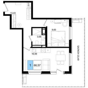 1-к квартира, строящийся дом, 67м2, 5/8 этаж