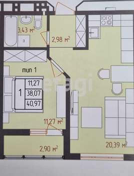 1-к квартира, вторичка, 41м2, 18/18 этаж
