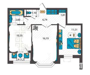 2-к квартира, вторичка, 55м2, 5/9 этаж