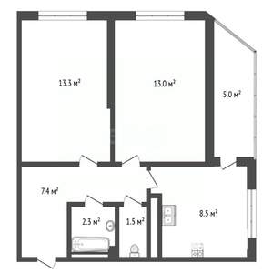 2-к квартира, вторичка, 51м2, 9/13 этаж
