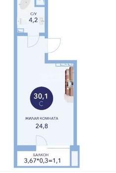 Студия квартира, вторичка, 30м2, 2/16 этаж