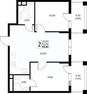 2-к квартира, вторичка, 56м2, 7/8 этаж