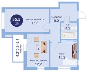 2-к квартира, вторичка, 56м2, 9/16 этаж