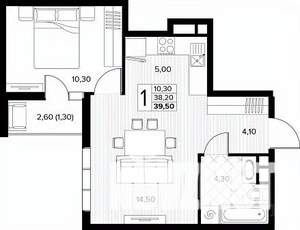 1-к квартира, строящийся дом, 40м2, 3/8 этаж