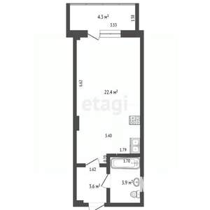 Студия квартира, сданный дом, 34м2, 10/19 этаж