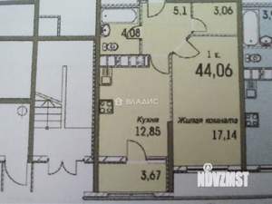 1-к квартира, сданный дом, 44м2, 1/12 этаж