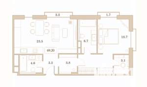 2-к квартира, вторичка, 69м2, 5/7 этаж