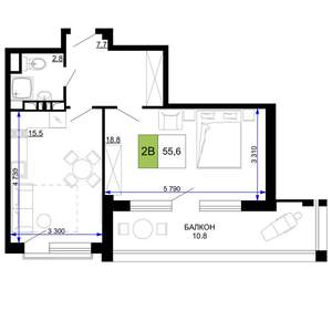 2-к квартира, вторичка, 56м2, 2/9 этаж