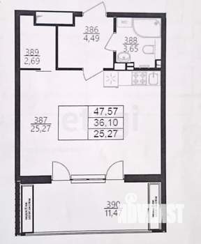 Студия квартира, вторичка, 47м2, 3/7 этаж