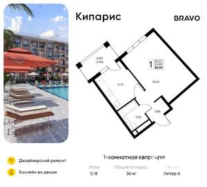1-к квартира, вторичка, 36м2, 5/8 этаж