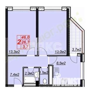 2-к квартира, вторичка, 50м2, 9/13 этаж