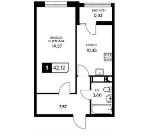 1-к квартира, вторичка, 42м2, 16/20 этаж