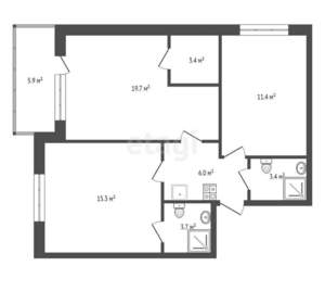 3-к квартира, вторичка, 60м2, 1/7 этаж