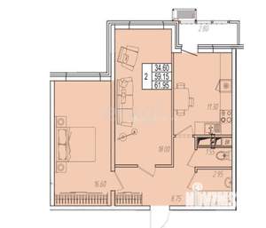 2-к квартира, вторичка, 62м2, 6/14 этаж