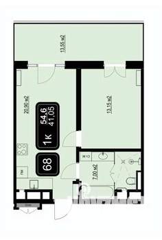 1-к квартира, вторичка, 55м2, 5/9 этаж