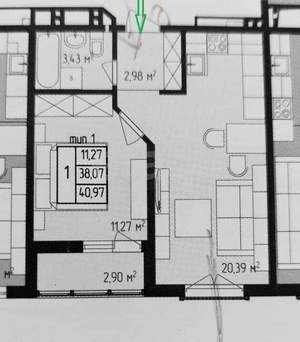 1-к квартира, вторичка, 41м2, 4/18 этаж