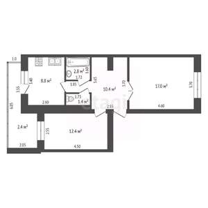 2-к квартира, вторичка, 56м2, 4/6 этаж