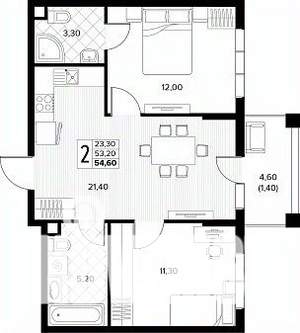 2-к квартира, строящийся дом, 55м2, 1/8 этаж