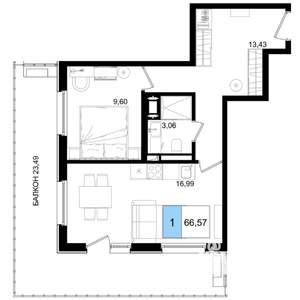1-к квартира, вторичка, 67м2, 6/9 этаж