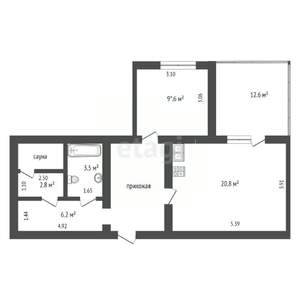 1-к квартира, вторичка, 52м2, 1/3 этаж