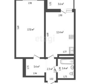 1-к квартира, вторичка, 39м2, 3/17 этаж